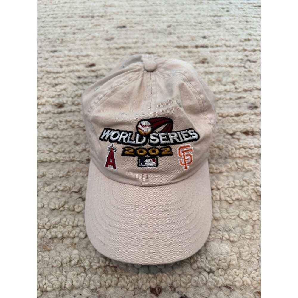2002 World Series Angels Giants New Era Adjustable Hat Beige Camp David MLB